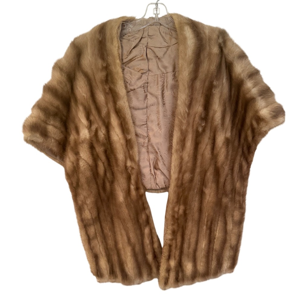 Vintage Mink Fur Stole Wrap Women's One Size Brown Elegant Evening Formal Dainty